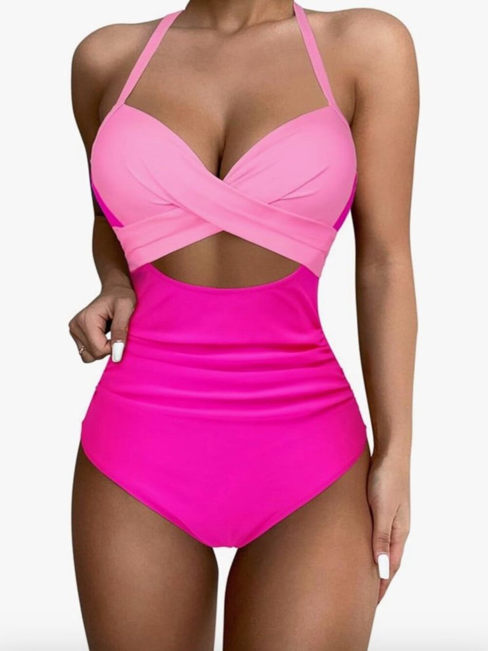 NEW Tummy Control Cutout One Piece Swim Bathing Suit Hot Pink Sz S Push Up